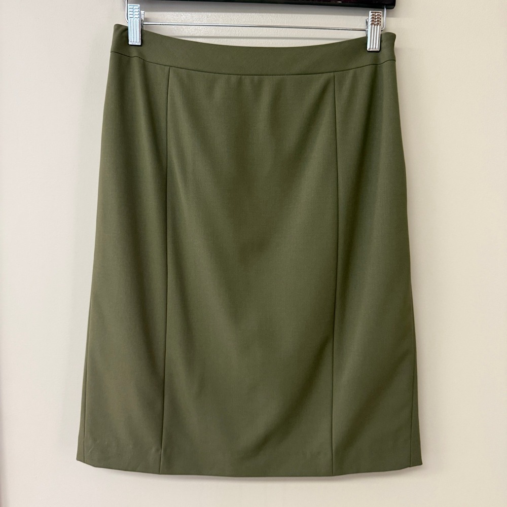 Lafayette 148 Womens Pencil Skirt Wool Size 6 Olive Green Professional Side Zip